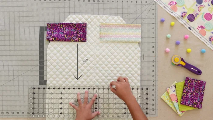 Prepare pocket 4: Mark a line, place pocket, sew, and flip.