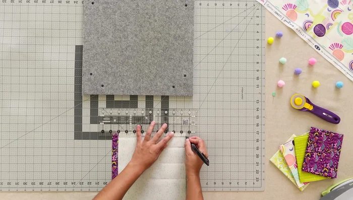 Attach pocket unit (7, 8, and 9): Fold, line up, and stitch.