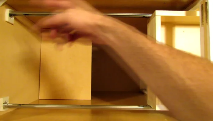 Observe that the original drawers are only attached to the front and back, making them flimsy. Add filler boards to the sides of the drawer for added stability.