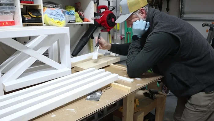 Assemble the table base, attaching the 2x6 floorboards and 2x2 supports.