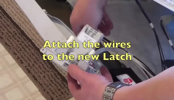 Install the new latch, ensuring the wires are reconnected correctly (match the L and R markings).