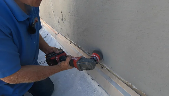 Prepare the area. Remove any loose or damaged caulking, and carefully scrape away any paint that doesn't adhere well to the wall around the flashing (about 2 inches).