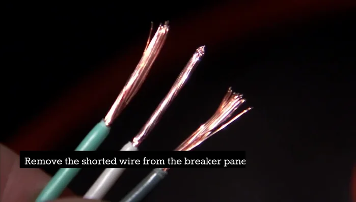 Remove the shorted wire from the breaker panel and outlet using a flexible wire to aid in reinstallation.