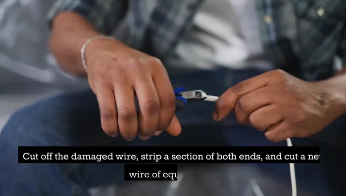 Connect the new wire to the existing cables using butt connectors and provide extra protection with heat shrink tubing.