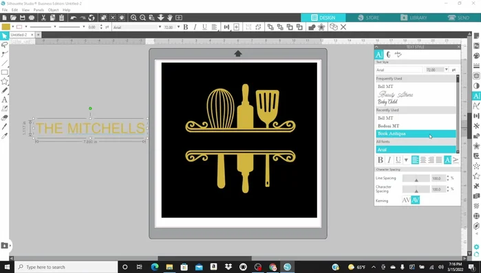 Customize font, size, and style. Use the offset feature to thicken the letters for a better look.