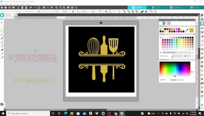 Group the design elements together, fill with the desired color (gold), and remove any outline.