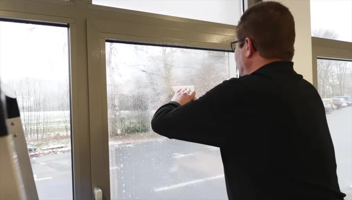 Cut excess film along the edges of the frame with a knife and plastic squeegee.