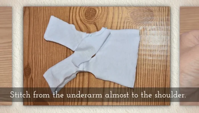 Attach the sleeves to the underarms, stitching from the underarm almost to the shoulder. Leave a small gap at the shoulder seam, gather the sleeve at the shoulder and attach to the main bodice.