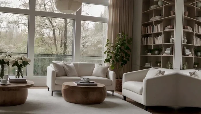 Create a serene and minimalist atmosphere with a monochromatic white color scheme.