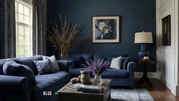 Incorporate blue for a calming and relaxing atmosphere, perfect for a living room.