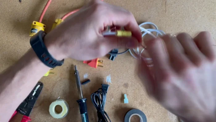 Twist the corresponding wires (hot to hot, neutral to neutral) together.