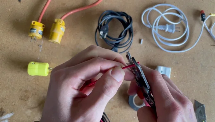 Strip the insulation from the wire ends.