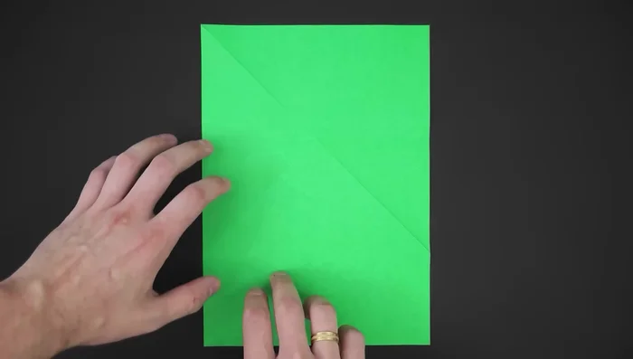 Fold the paper in half vertically. Bring the right side to the left, unfold.