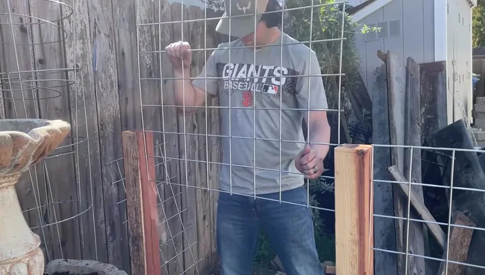 Tap the cattle panels firmly into place with a hammer to ensure a secure fit.