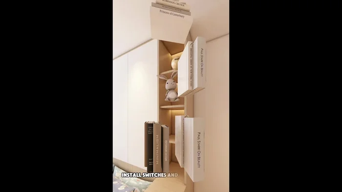 Install a tall cabinet next to the pull-out cabinet. Use the upper shelves for children's books and the lower shelves for less frequently used items. Close the doors to keep dust out.