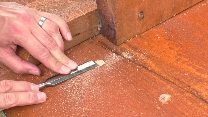 Flush cut the dowels and use a chisel to ensure they are perfectly flat.