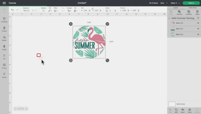 Resize the SVG file to fit your wood round in Cricut Design Space (11 inches in this example).