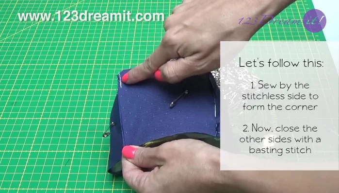 Sew the corners using a basting stitch (removable stitch).