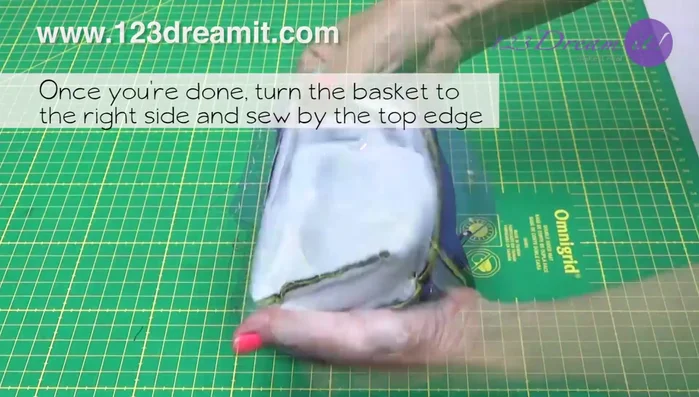 Turn the basket right side out, and sew the top edge. Use the quilting needle to sew close to the edge.