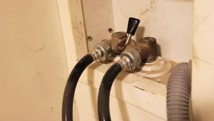 Shut off the water supply to the washing machine. If you don't have individual valves, shut off the main water supply to the house.