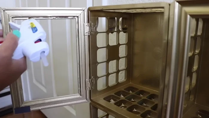 Install glass: Apply E6000 to the sides and hot glue to the top of the frame. Add the glass.