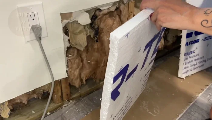 Replace old, damaged insulation with water-resistant styrofoam insulation.