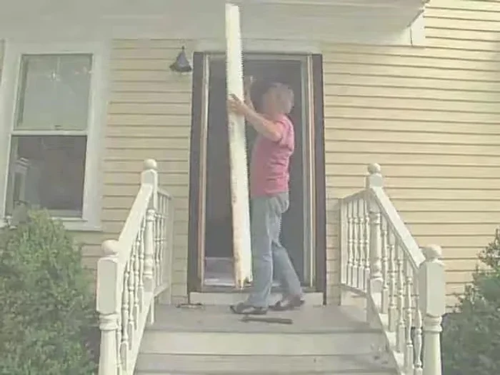 Remove the old threshold pieces using a pry bar. You may need to split the center section.