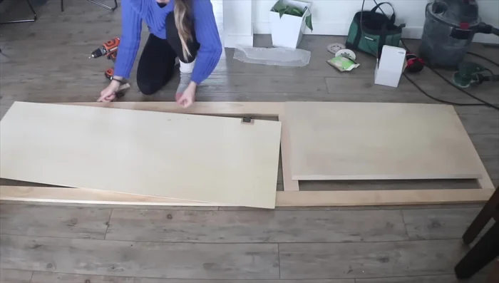 Install the doors, and use a cabinet jig for precise handle placement.