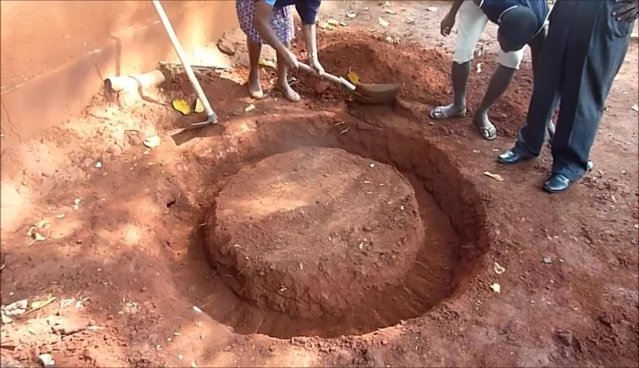 Build the foundation using reclaimed bricks and rocks, and a 5:1 ratio of river sand to cement.