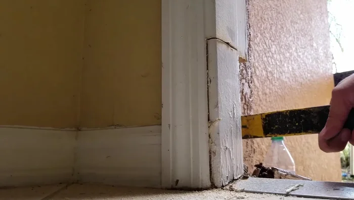 Clean out the rotted wood, chipping away until you reach solid, hard wood.