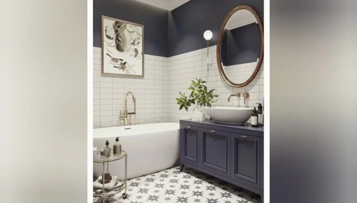 Install vintage-inspired patterned floor tiles.