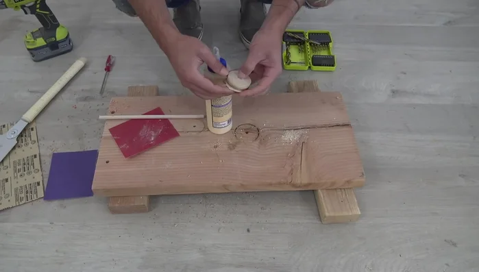 Create and install plugs to seal holes (using plywood, dowel, and acrylic sealer for larger holes, and plastic and hot glue for smaller, less visible holes).