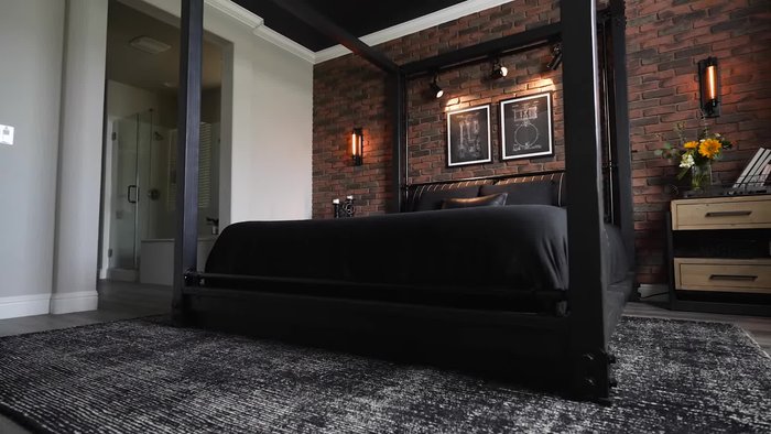 Paint ceiling vents and covers black. Retrofit recessed lights with black trim.