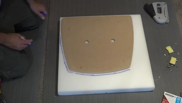 Optional: Secure the foam to the wood backing with foam glue.