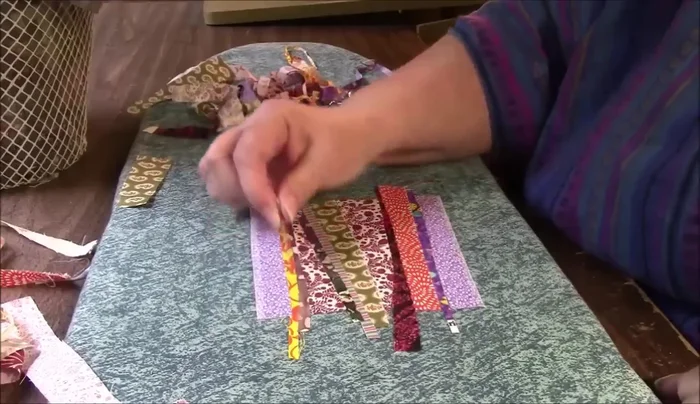 Sew around the perimeter of the fabric block, using a straight stitch or zig-zag stitch. (Optional: use a double needle for faster results – two parallel lines of stitching at once).