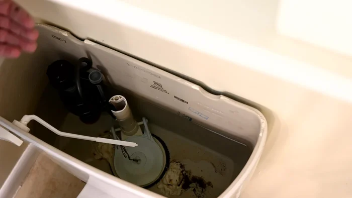 Observe the flapper (the large round component at the bottom of the tank). A leaky flapper is usually the culprit.