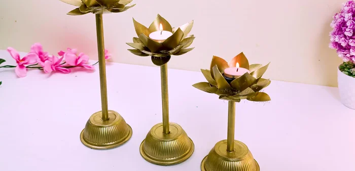 Attach the lotus flower candle holder to the base.