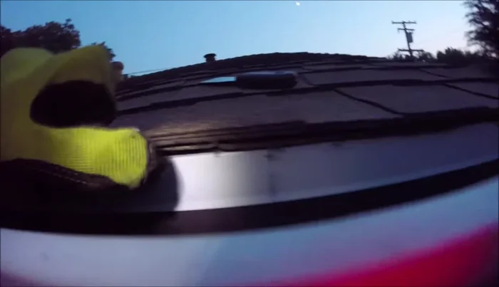 Alternatively, apply roofing sealant or tar underneath the shingles and on top of the drip edge, pressing firmly to adhere.