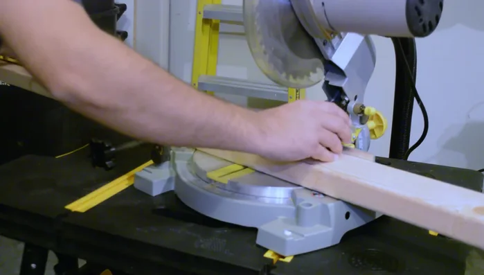 Cut the 2x4s to 5 feet using a miter saw. Save the leftover wood for the steps.