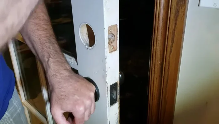 Address stripped screw holes (if necessary). Create wooden dowels to fill and reinforce stripped holes.