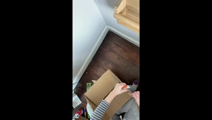 Cut and glue the bottom shelf pieces together, making sure the top part is the same depth as the top shelf for support.