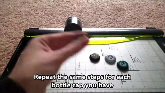 Carefully place a magnet in the center of the glued bottle cap.