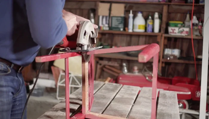 Cut off the C framing and front legs using a circular saw.