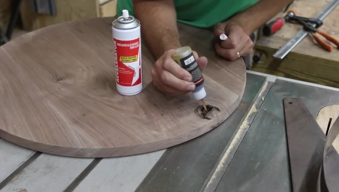Stabilize the walnut board: Fill any voids in the walnut board with Starbond CA glue and accelerator to prevent crumbling.
