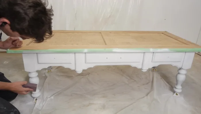 Apply two coats of paint with a brush, sanding lightly between coats with 220 grit sanding sponge.