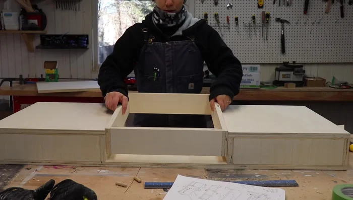 Assemble the center compartment using butt joints and screws.