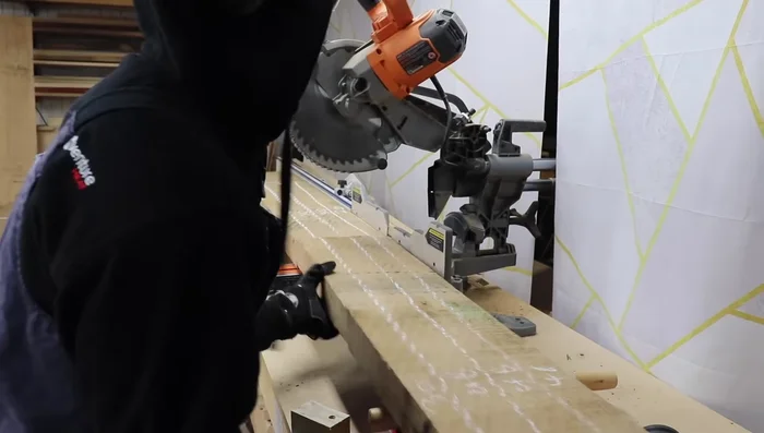 Cut angled cuts for the legs and aprons using a miter saw.