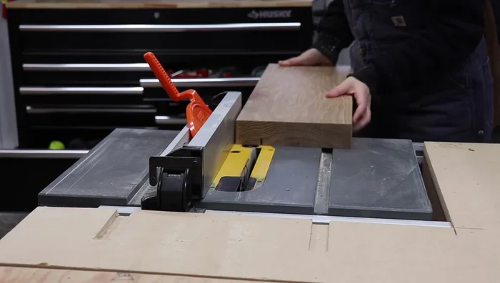 Cut angled cuts for the legs and aprons using a miter saw.