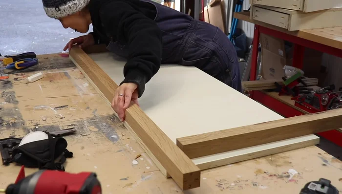 Cut angled cuts for the legs and aprons using a miter saw.