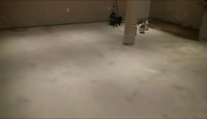 Clean the floor thoroughly: Mop the floor, and if necessary, use a scrub brush and shop-vac to remove remaining dried sludge.